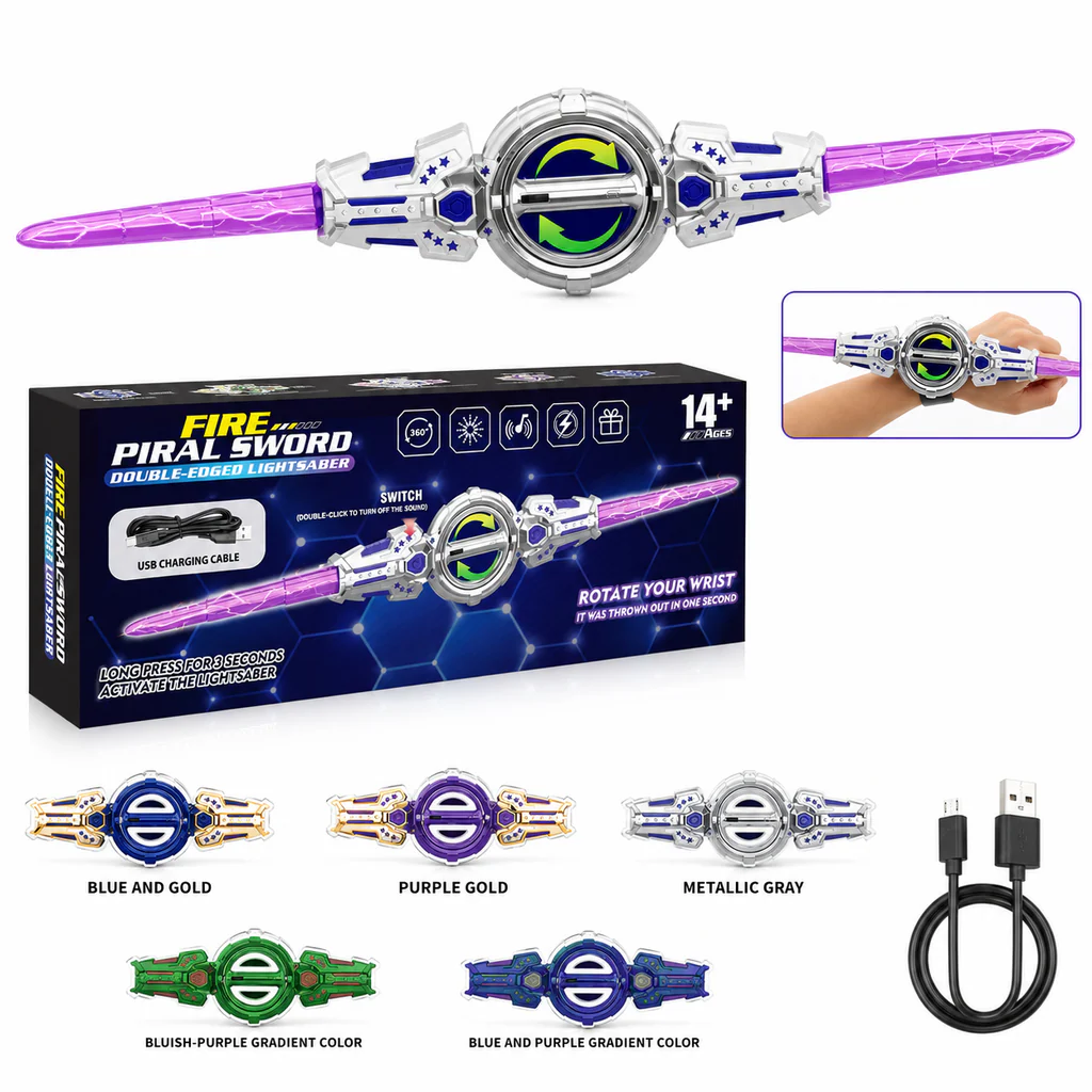 Dual-Head Rotating Toy Sword with Sparks & Lights