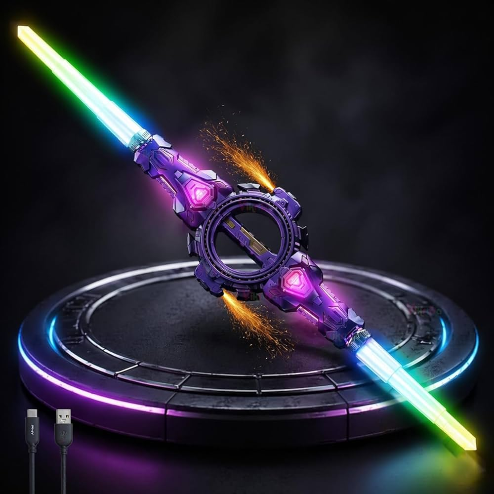 Dual-Head Rotating Toy Sword with Sparks & Lights